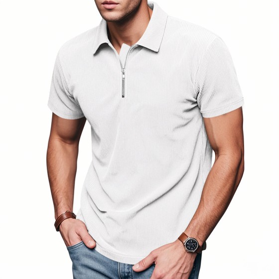 Breathable White Quarter-Zip Tee – Versatile Lightweight Casual Polo